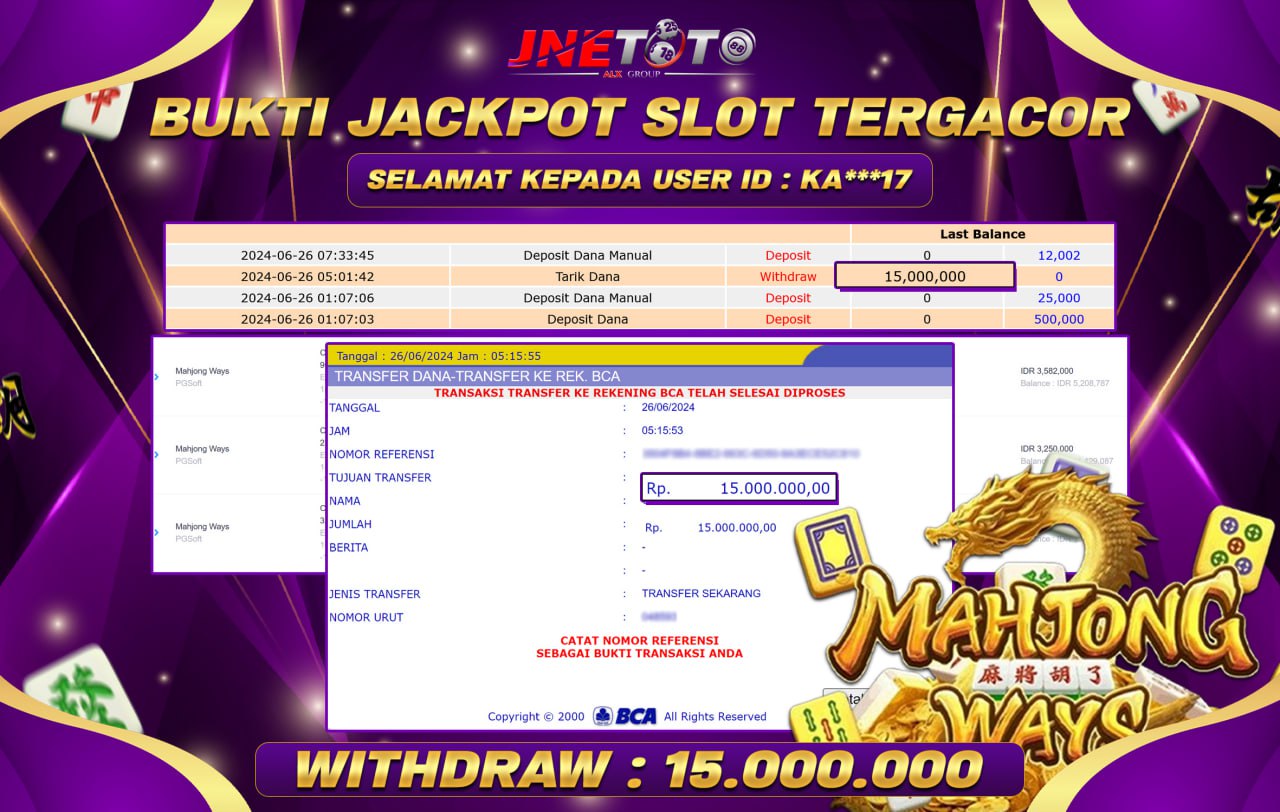 Bukti Jackpot JNETOTO Di Slot Mahjong Ways Rp. 15.000.000 LUNAS