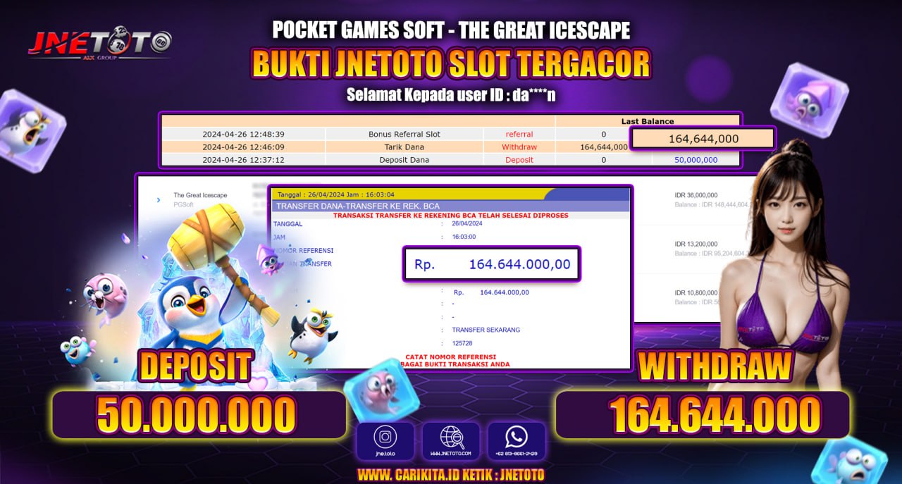 Bukti Jackpot JNETOTO Di Slot The Great IceSpace Rp. 164.644.000 LUNAS