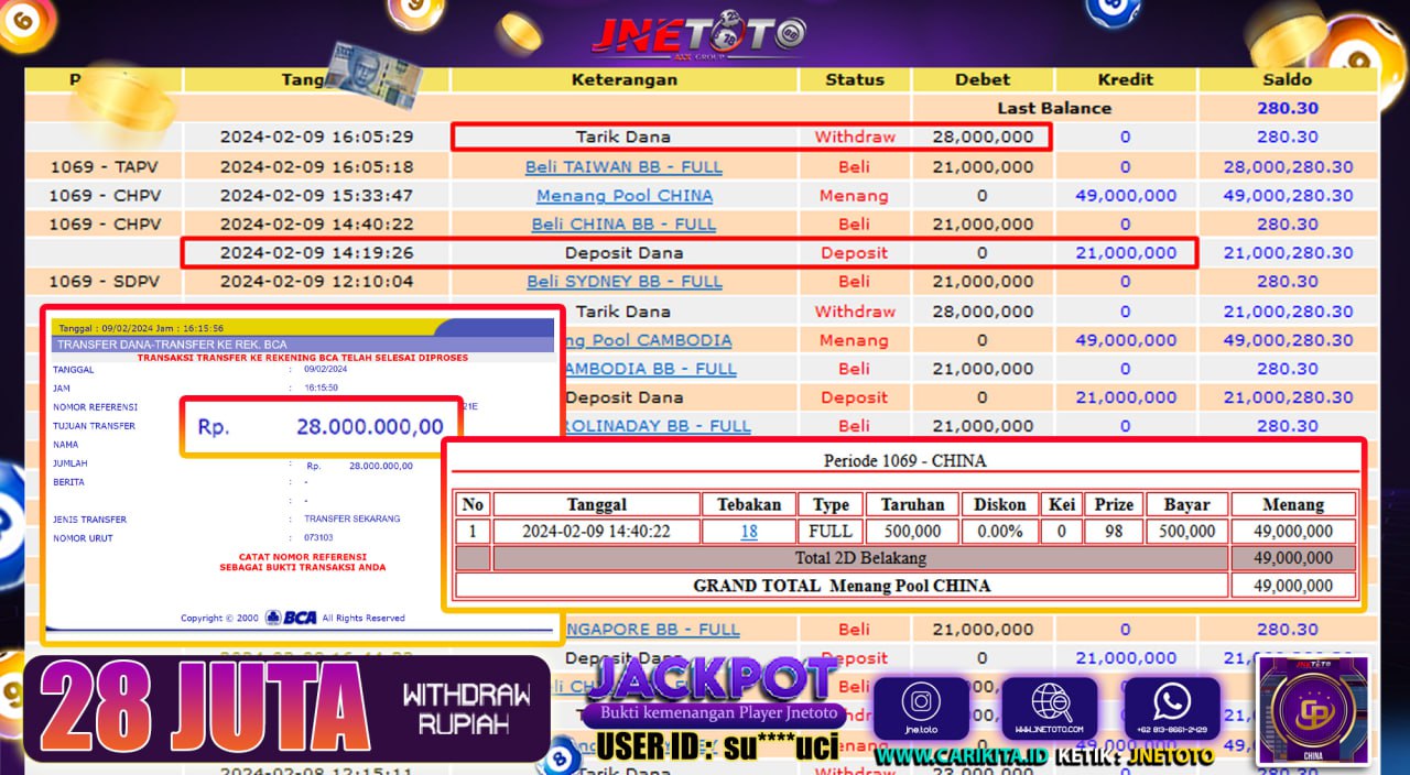 Bukti Jackpot JNETOTO Slot WildBounty Showdown Rp. 28.000.000 LUNAS
