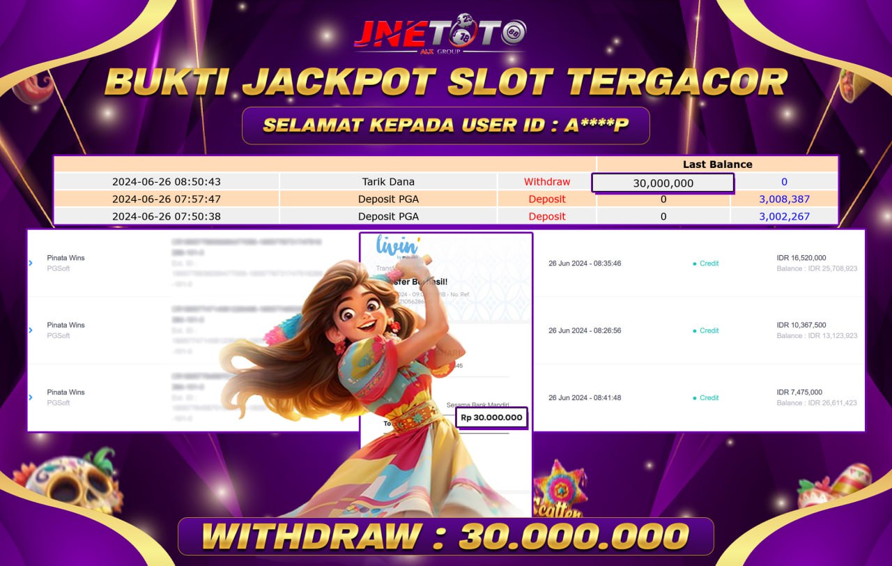 Bukti Jackpot JNETOTO Di Slot Pinata Wins Rp. 30.000.000 LUNAS
