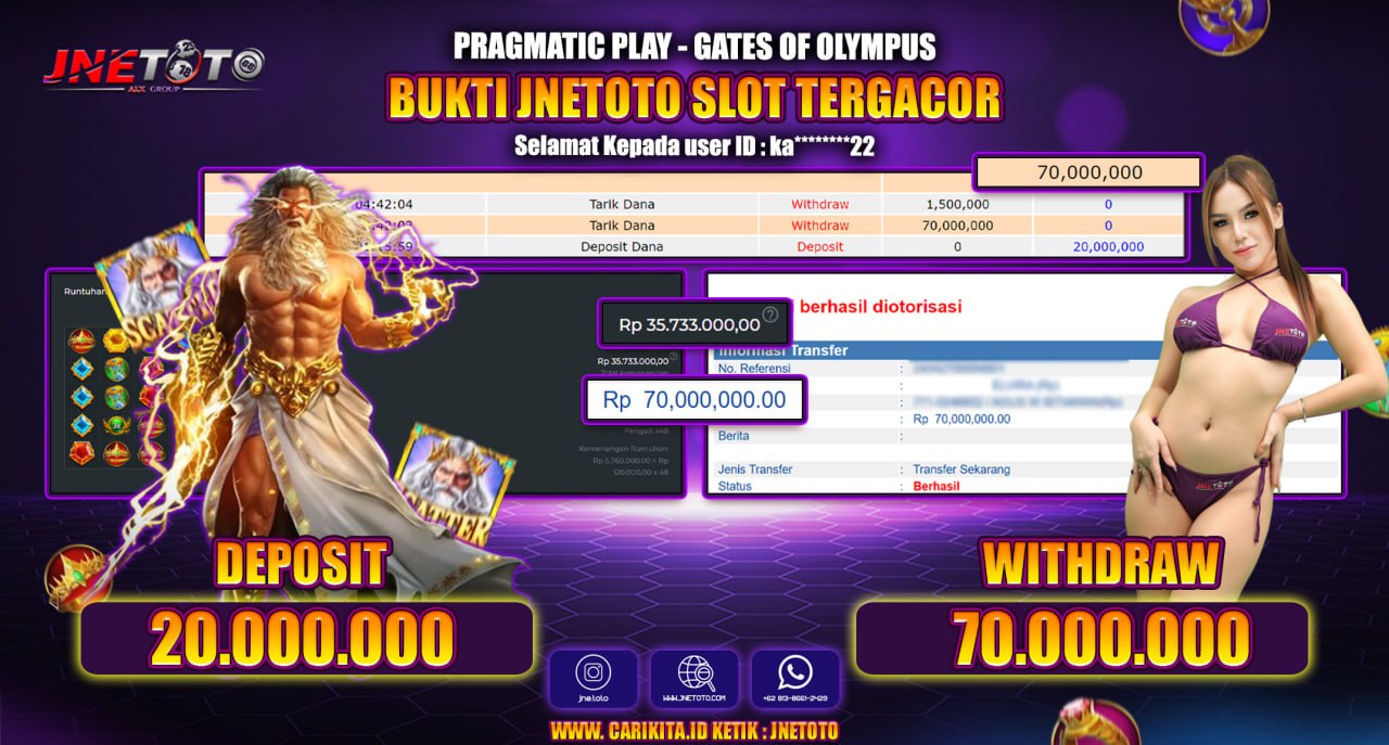 Bukti Jackpot JNETOTO Di Slot Gates Of Olympus Rp. 70.000.000 LUNAS