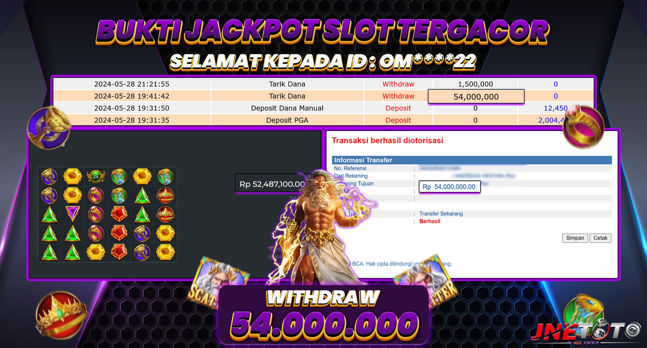 Bukti Jackpot JNETOTO Di Slot Gates Of Olympus Rp. 54.000.000 LUNAS