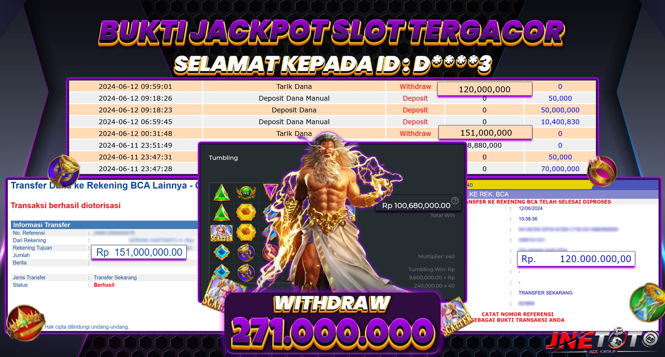 Bukti Jackpot JNETOTO Di Slot Gates Of Olympus Rp. 271.000.000 LUNAS