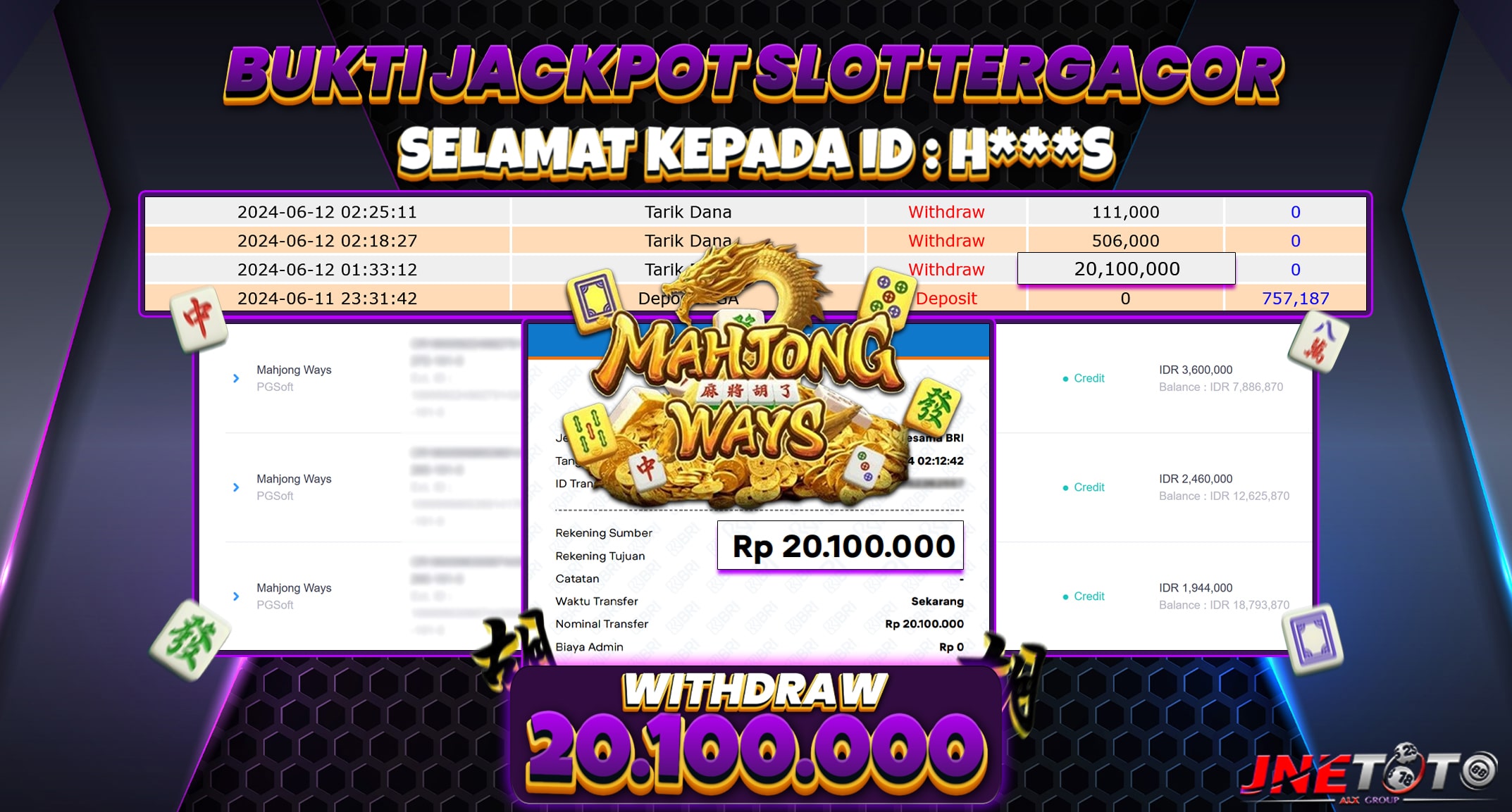 Bukti Jackpot JNETOTO Di Slot Mahjong Ways Rp. 20.100.000 LUNAS
