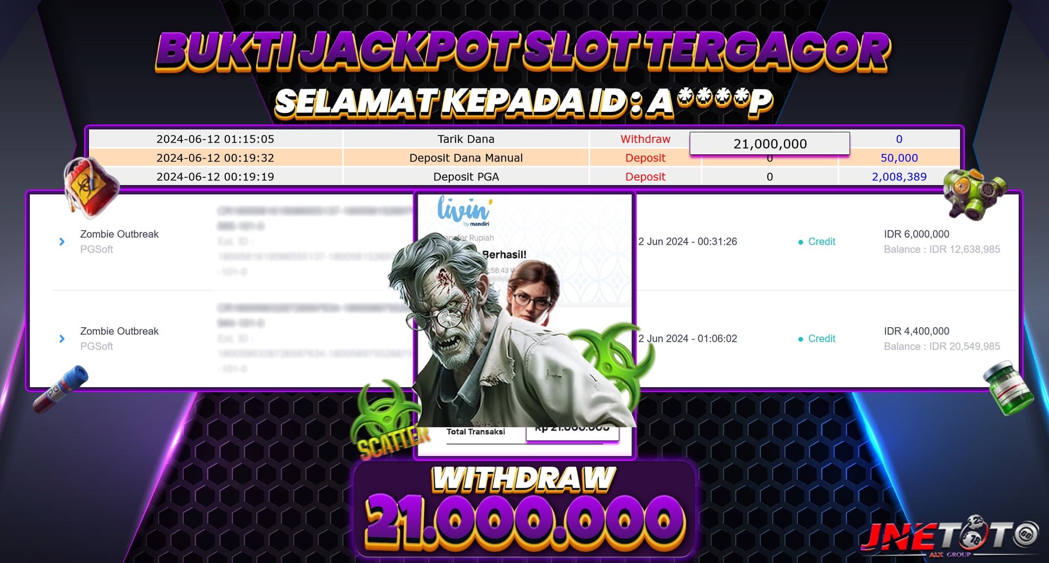 Bukti Jackpot JNETOTO Di Slot Zombie Outbreak Rp. 21.000.000 LUNAS