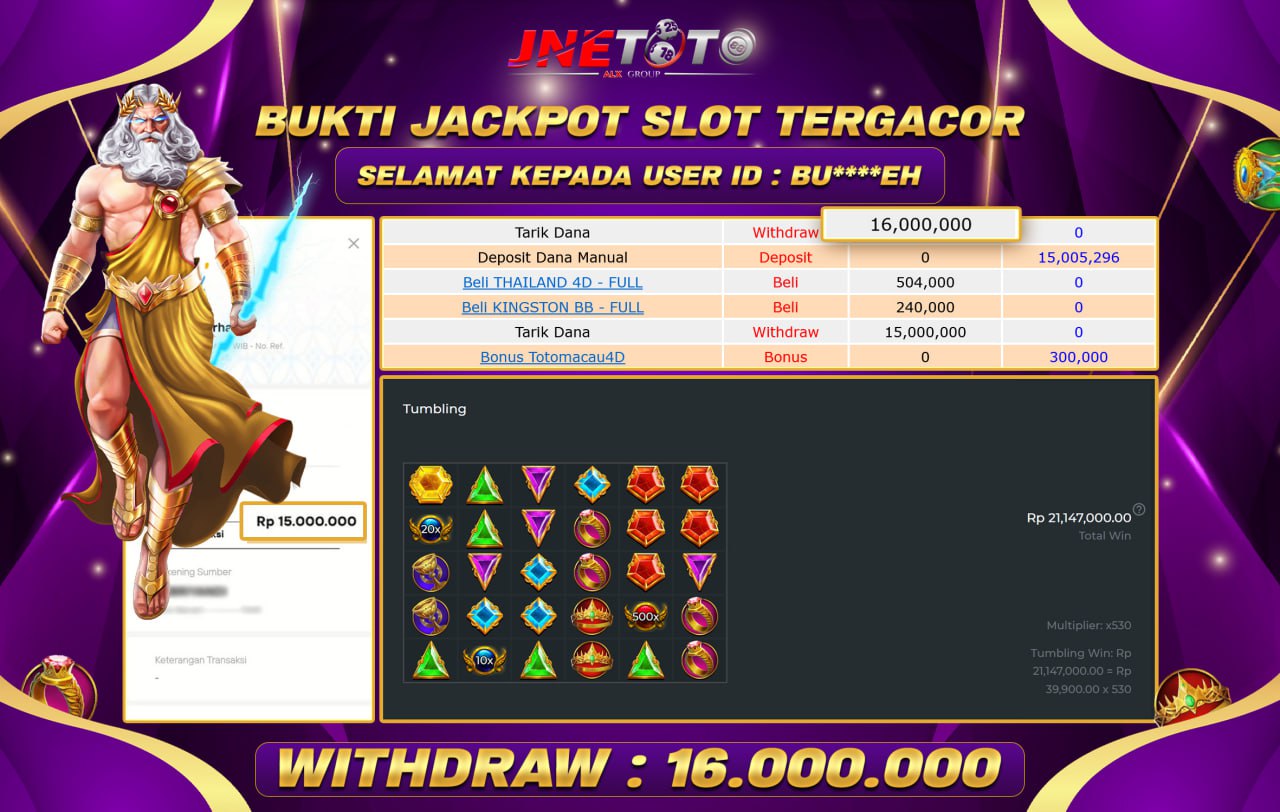 Bukti Jackpot JNETOTO Di Slot Gates Of Olympus Rp. 16.000.000 LUNAS