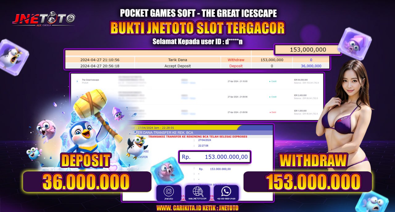 Bukti Jackpot JNETOTO Di Slot The Great IceSpace Rp. 153.000.000 LUNAS