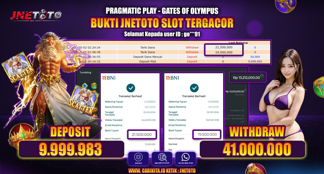 Bukti Jackpot JNETOTO Di Slot Gates Of Olympus Rp. 41.000.000 LUNAS