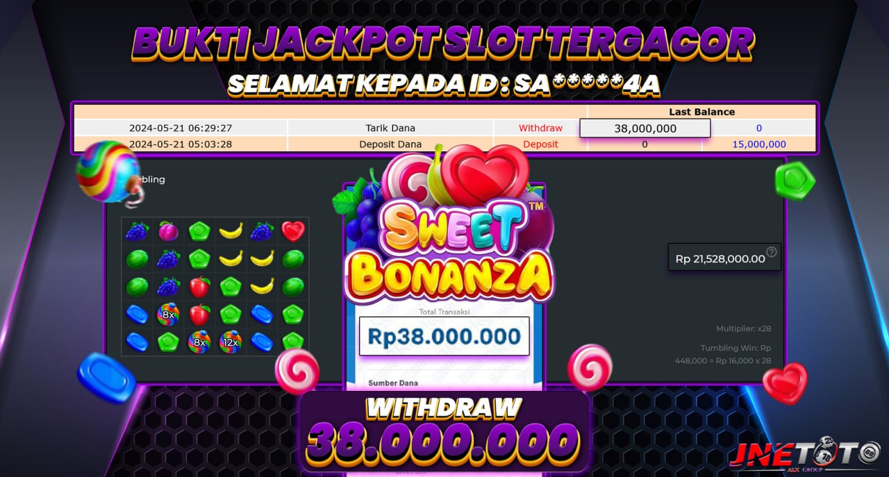 Bukti Jackpot JNETOTO Di Slot Sweet Bonanza Rp. 38.000.000 LUNAS