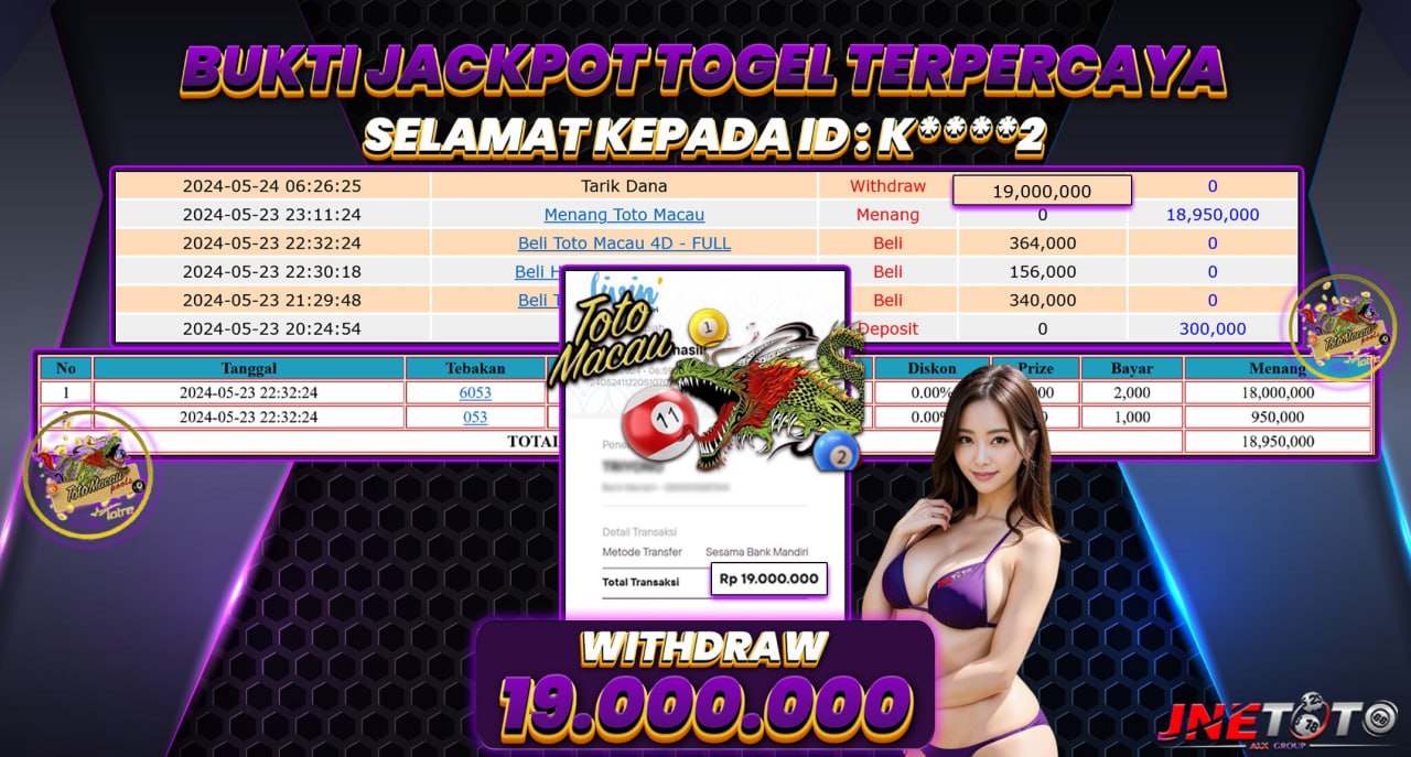 Bukti Jackpot JNETOTO Di Togel Pasaran TotoMacau Rp. 19.000.000 LUNAS