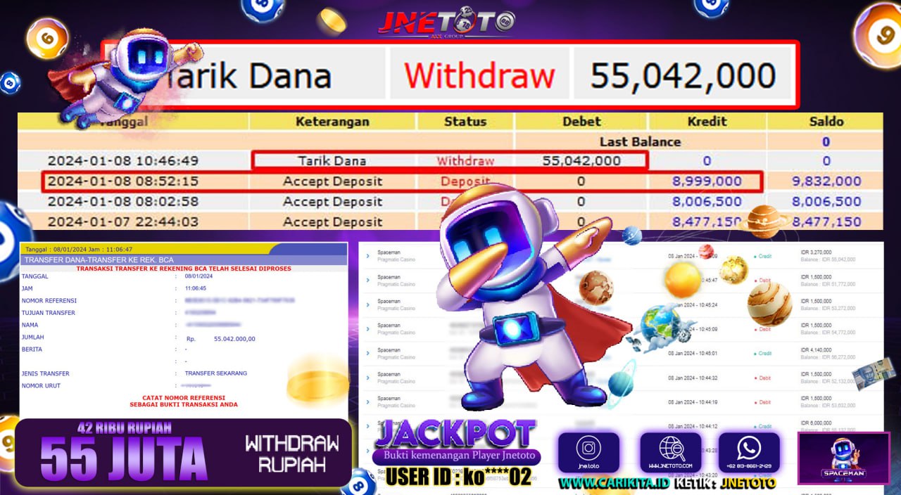 Bukti Jackpot JNETOTO JP Spaceman Rp. 55.000.000 LUNAS