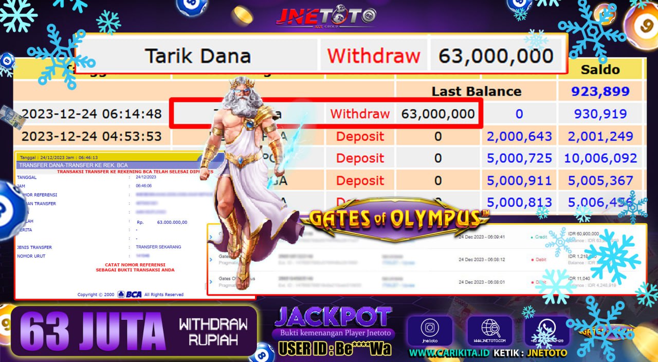 Bukti Jackpot JNETOTO Slot Mahjong Ways2  Rp. 63.000.000 LUNAS