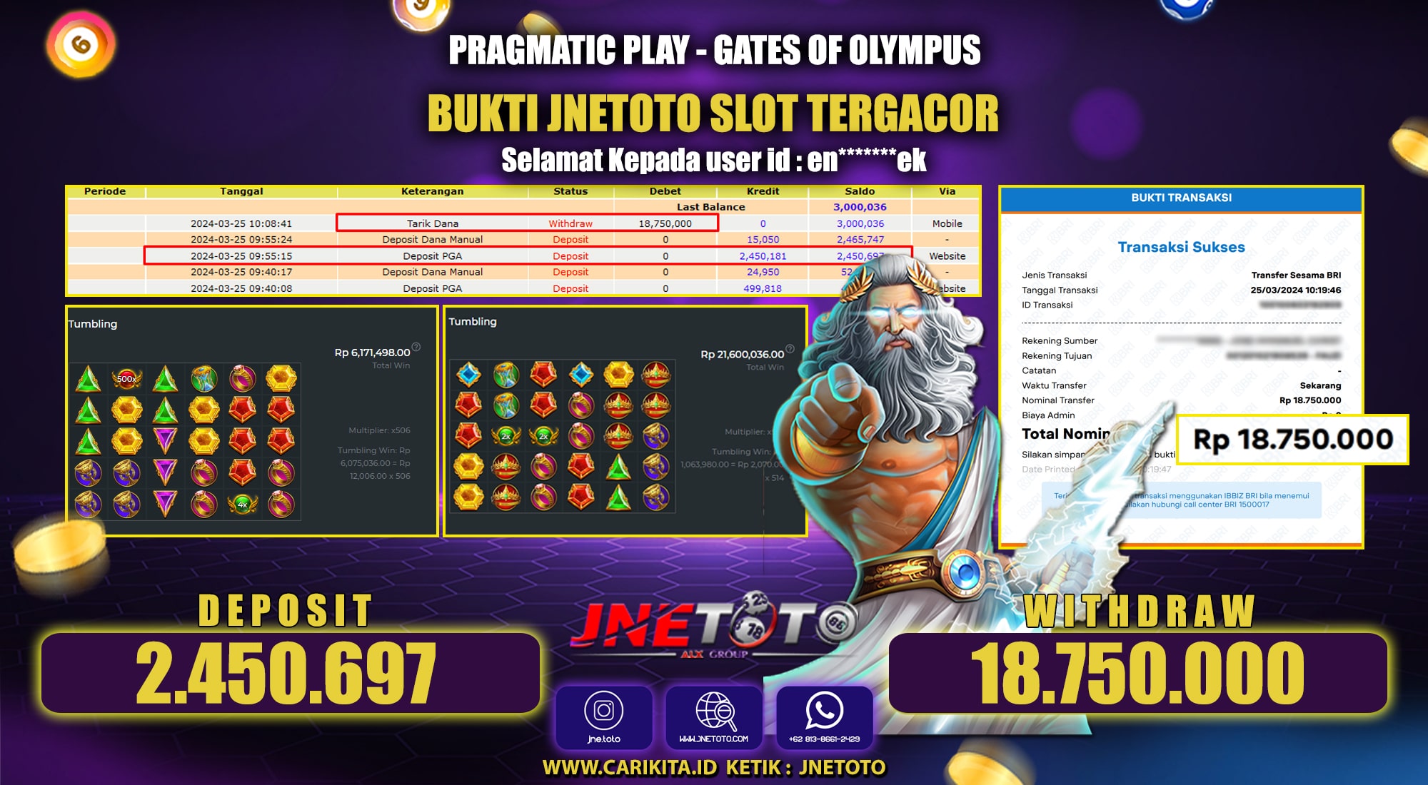 Bukti Jackpot JNETOTO Di Slot Gates Of OlympusRp. 18.750.000 LUNAS