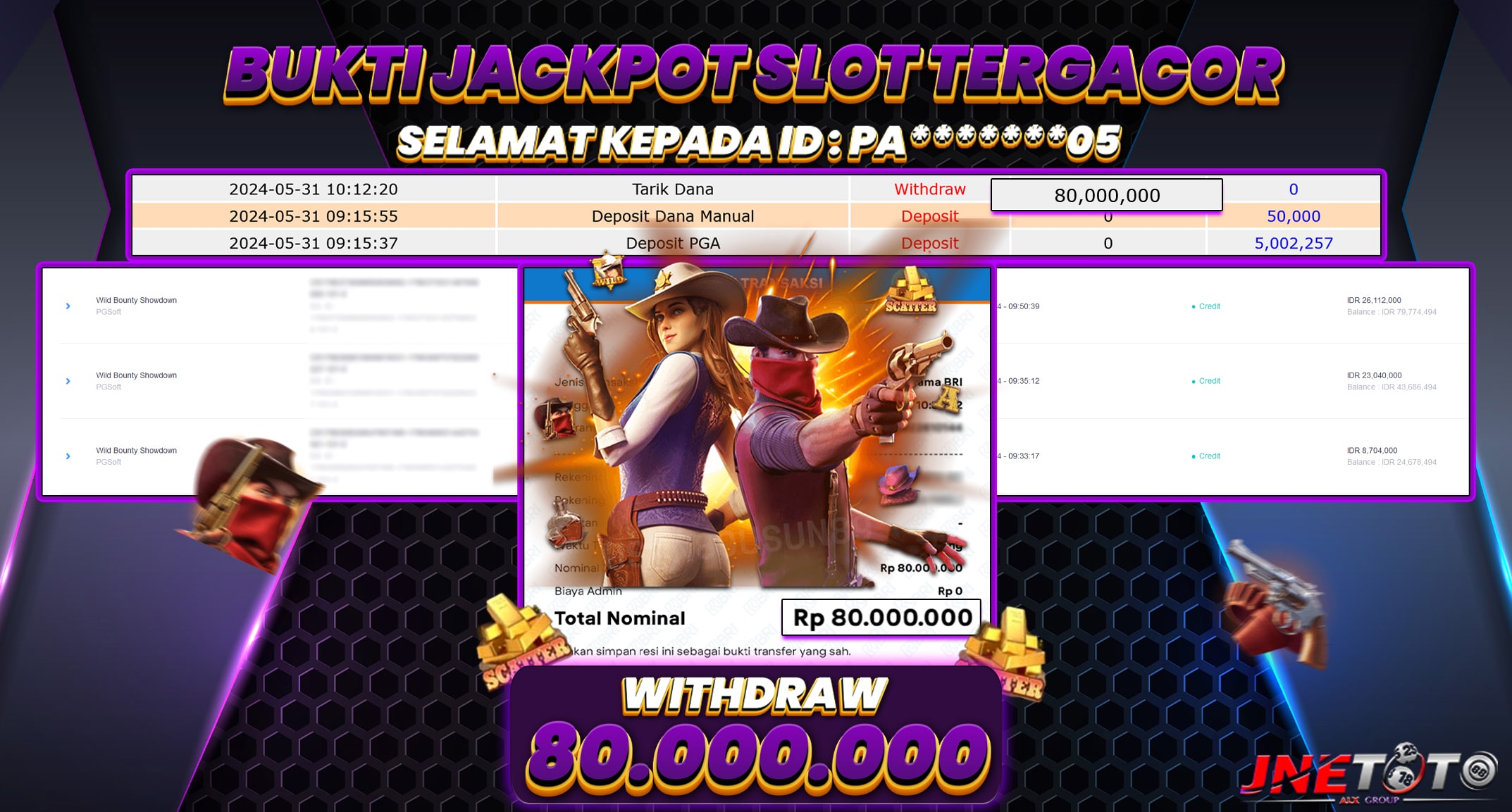 Bukti Jackpot JNETOTO Di Slot Wild Bounty Showdown Rp. 80.000.000 LUNAS